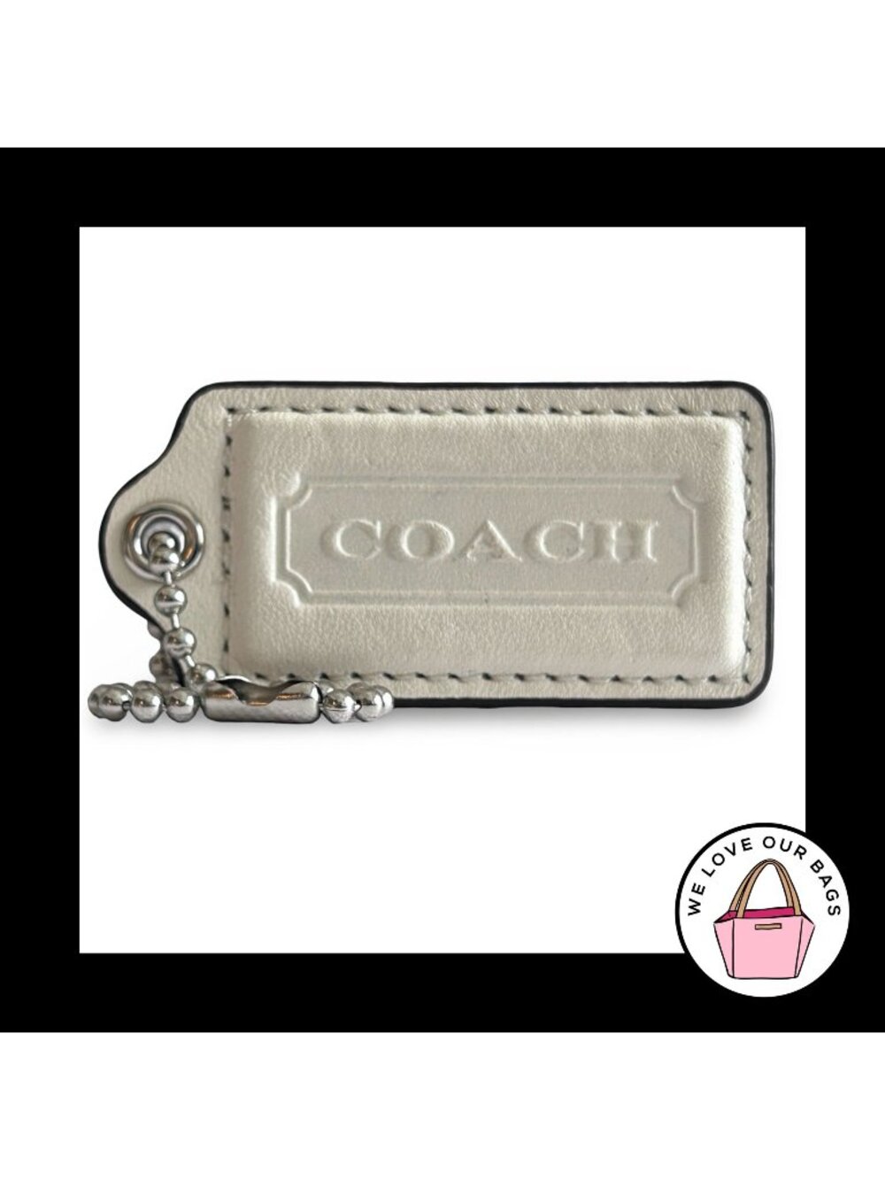 COACH HANG TAG 2.5" White Smooth Leather Bag Charm Keychain Fob Nickel Large